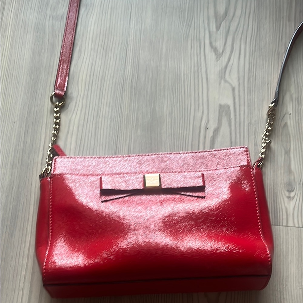 Red Metallic Crossbody Bag with Bow Detail